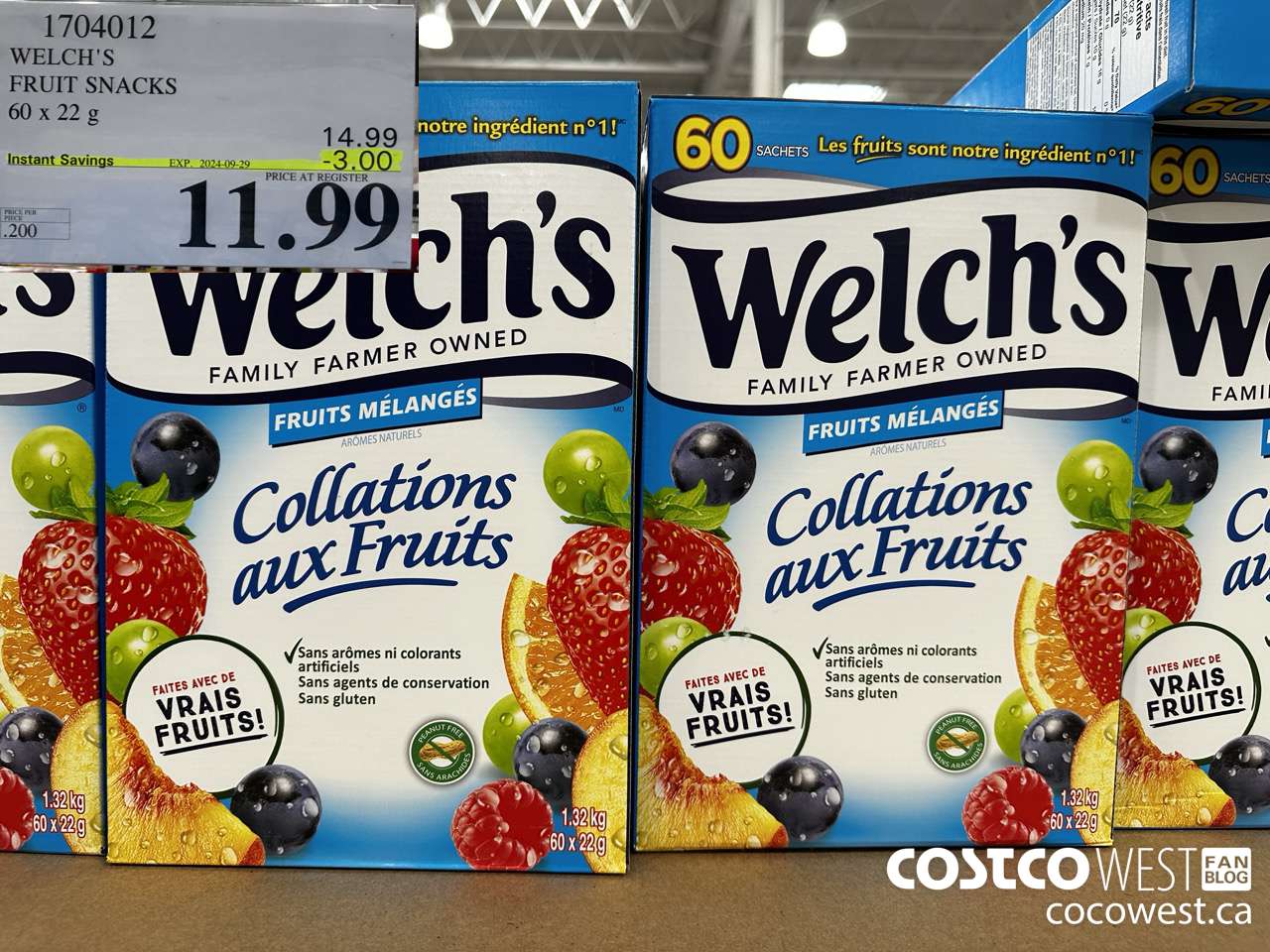 1704012 WELCH'S FRUIT SNACKS 60 X 22 G ($3.00 INSTANT SAVINGS EXPIRES ON 2024-09-29) $11.99