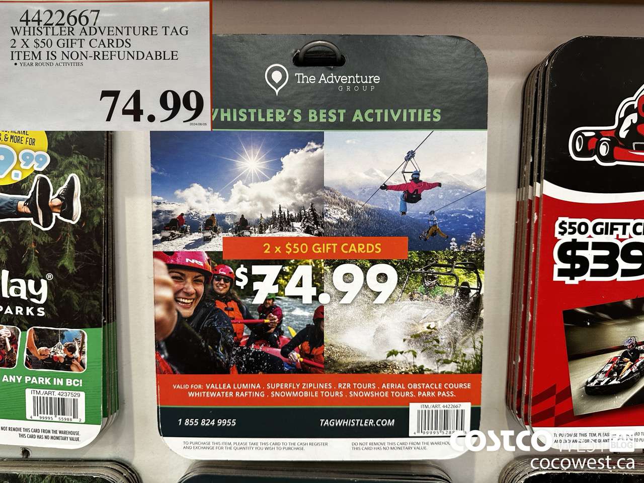 4422667 WHISTLER ADVENTURE TAG 2 X$50 GIFT CARDS $74.99