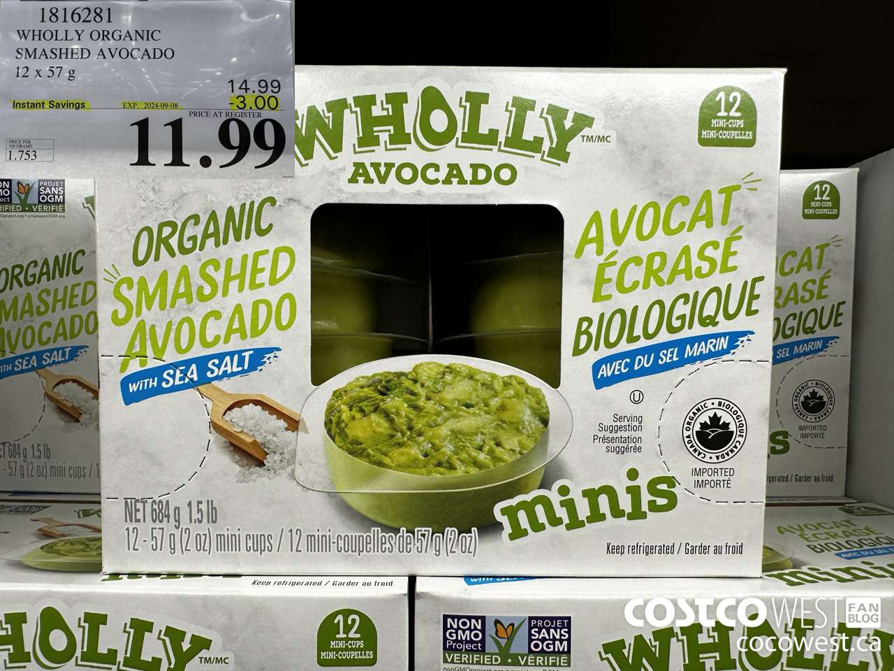 1816281 WHOLLY ORGANIC SMASHED AVOCADO 12 X 57G ($3.00 INSTANT SAVINGS EXPIRES ON 2024-09-08) $11.99
