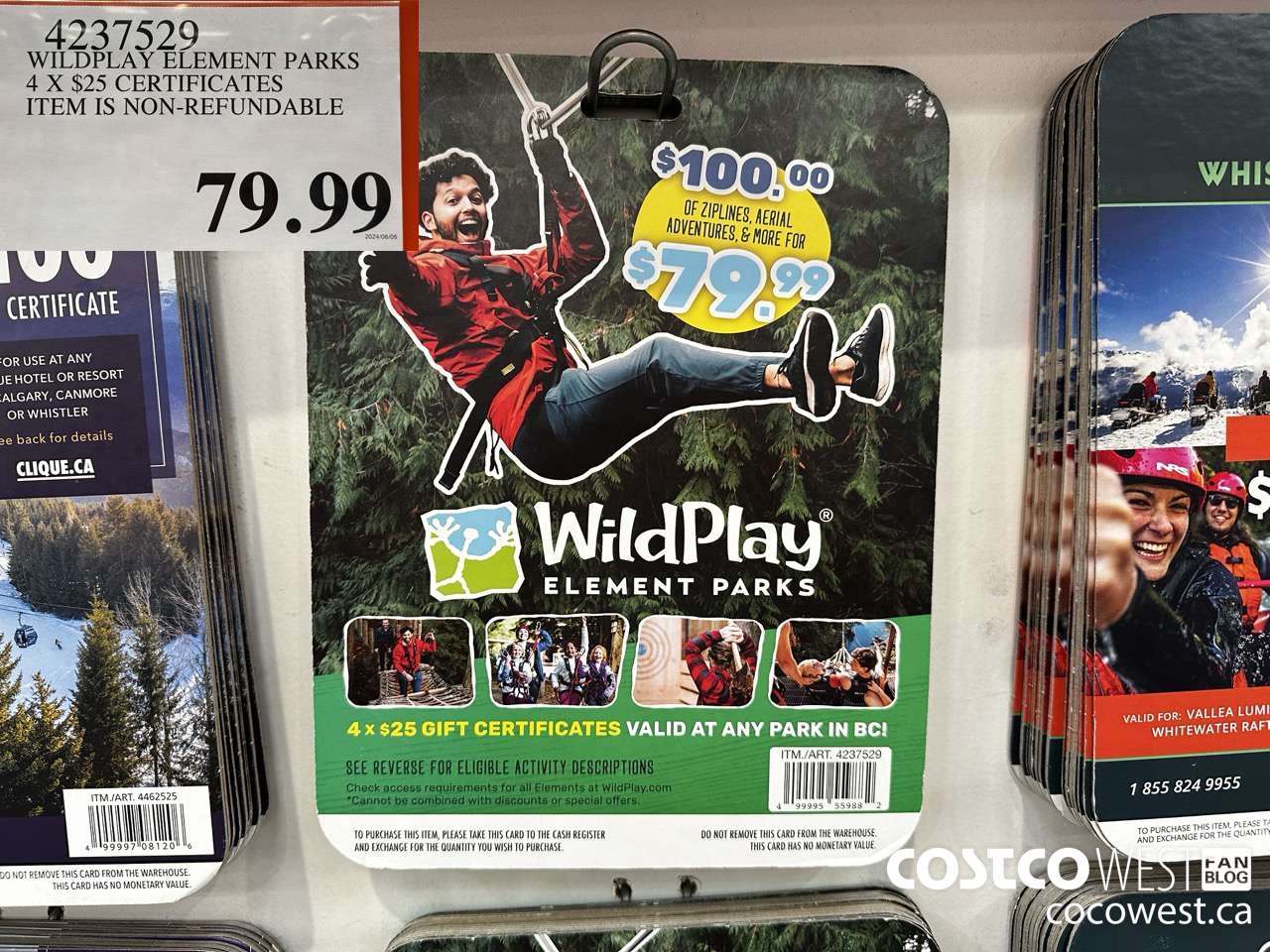 4237529 WILDPLAY ELEMENT PARKS 4 X $25 GIFT CERTIFICATES $79.99