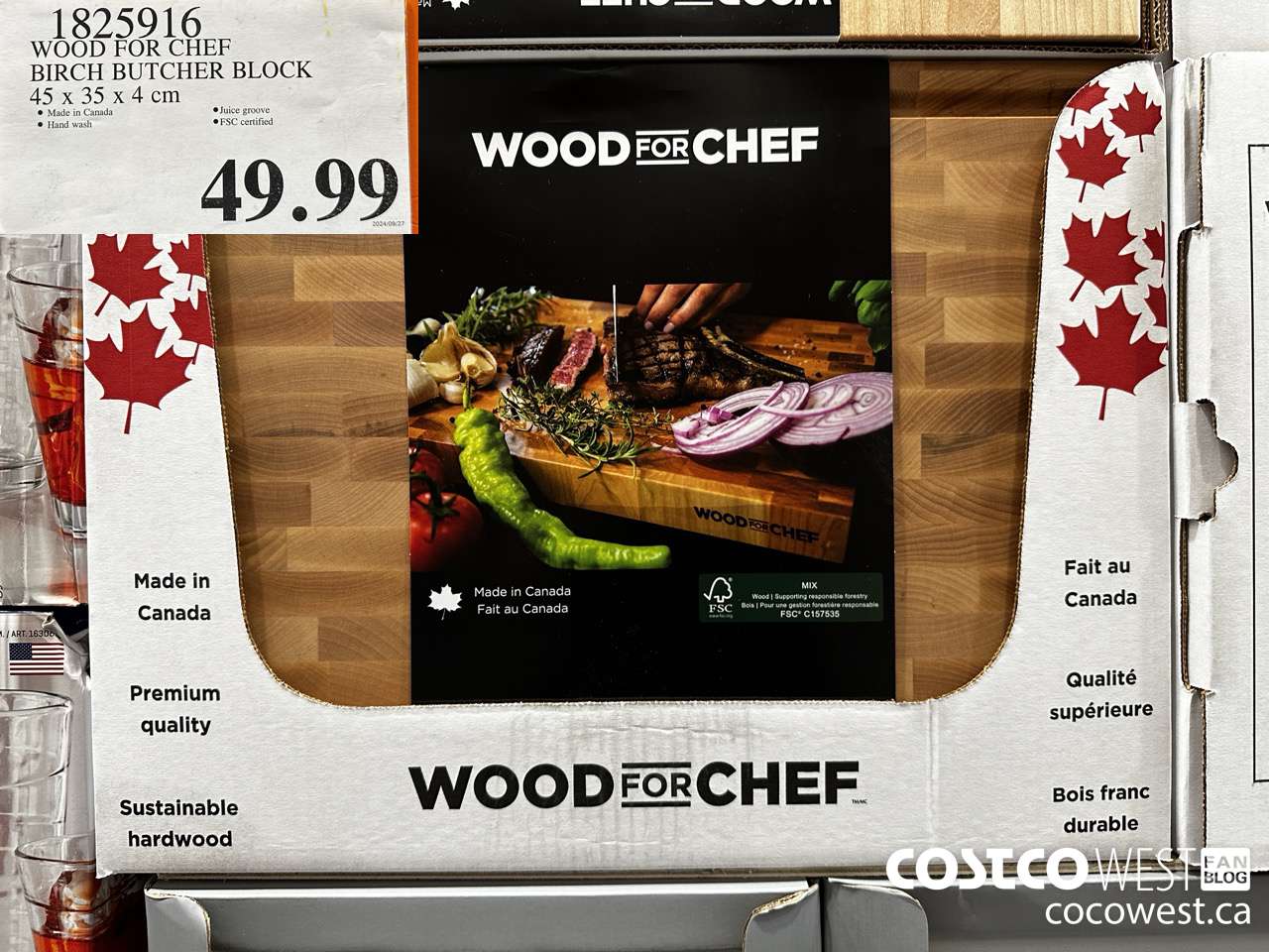 1825916 WOOD FOR CHEF BIRCH BUTCHER BLOCK 45 X 35 X 4 CM $49.99
