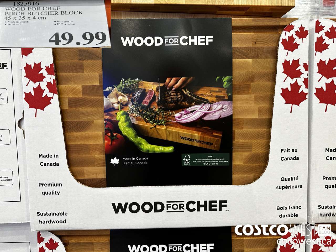 1825916 WOOD FOR CHEF BIRCH BUTCHER BLOCK 45 X 35 X 4 CM $49.99