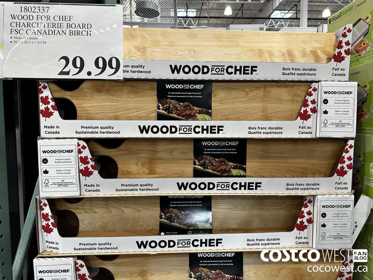1802337 WOOD FOR CHEF CHARCUTERIE BOARD FSC CANADIAN BIRCH $29.99