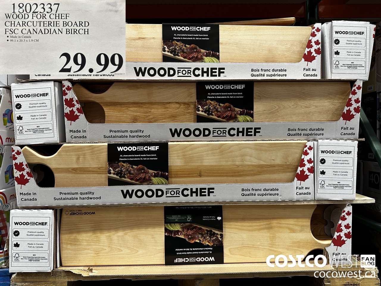 1802337 WOOD FOR CHEF CHARCUTERIE BOARD FSC CANADIAN BIRCH $29.99
