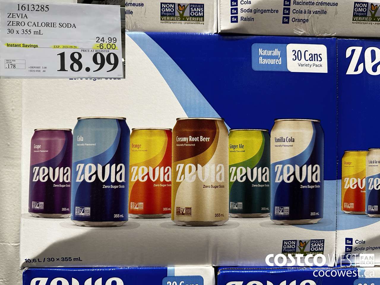 1613285 ZEVIA ZERO CALORIE SODA 30 X 355ML ($6.00 INSTANT SAVINGS EXPIRES ON 2024-09-29) $18.99