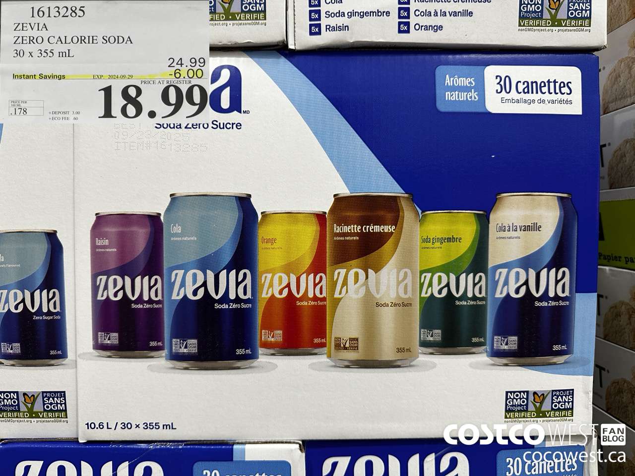1613285 ZEVIA ZERO CALORIE SODA 30 X 355ML ($6.00 INSTANT SAVINGS EXPIRES ON 2024-09-29) $18.99