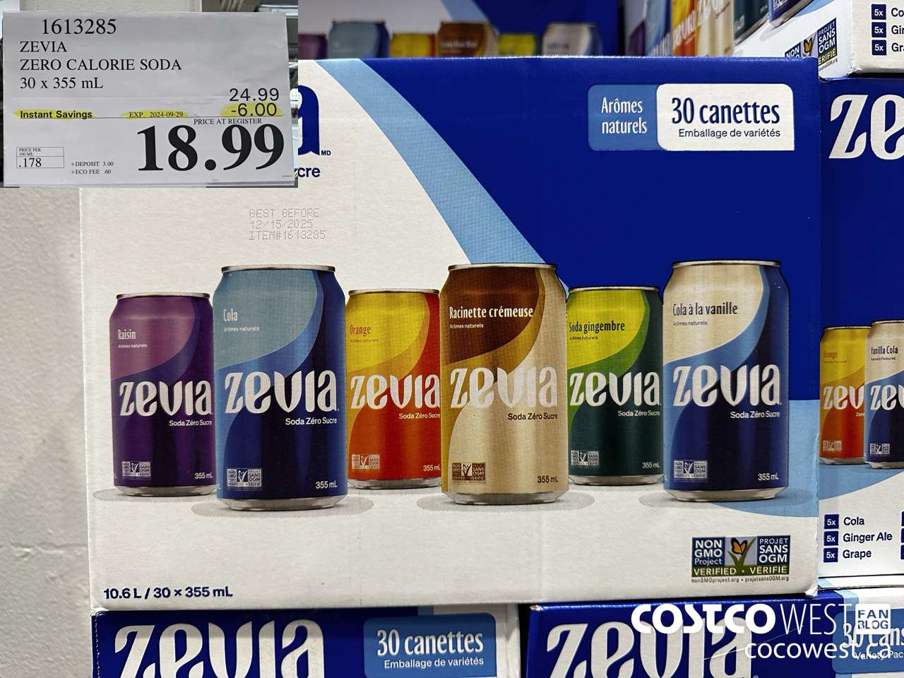 1613285 ZEVIA ZERO CALORIE SODA 30 X 355ML ($6.00 INSTANT SAVINGS EXPIRES ON 2024-09-29) $18.99