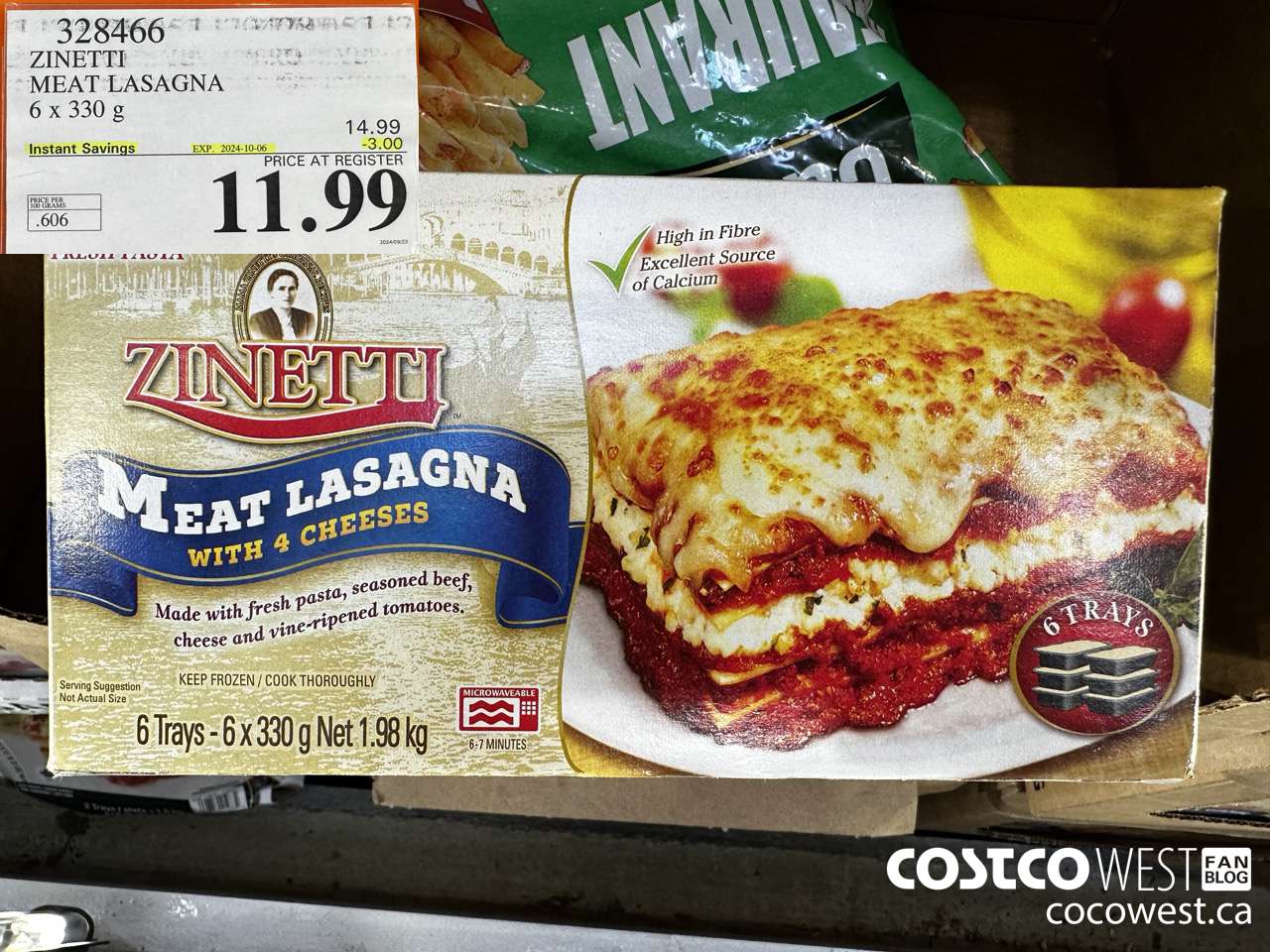 328466 ZINETTI MEAT LASAGNA 6 x 330 g ($3.00 INSTANT SAVINGS EXPIRES ON 2024-10-06) $11.99