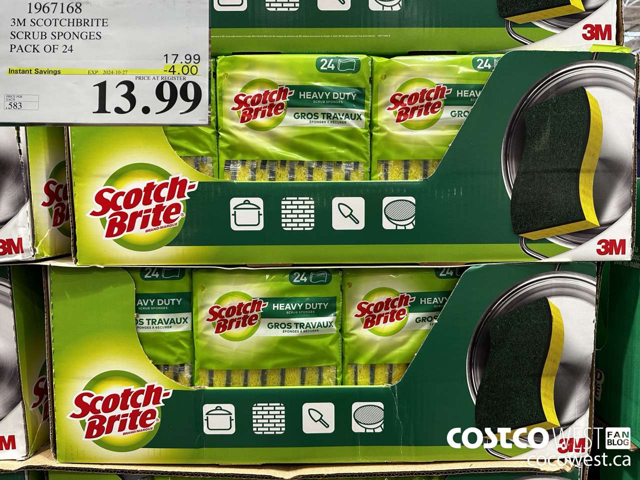 1967168 3M SCOTCHBRITE SCRUB SPONGES PACK OF 24 ($4.00 INSTANT SAVINGS EXPIRES ON 2024-10-27) $13.99