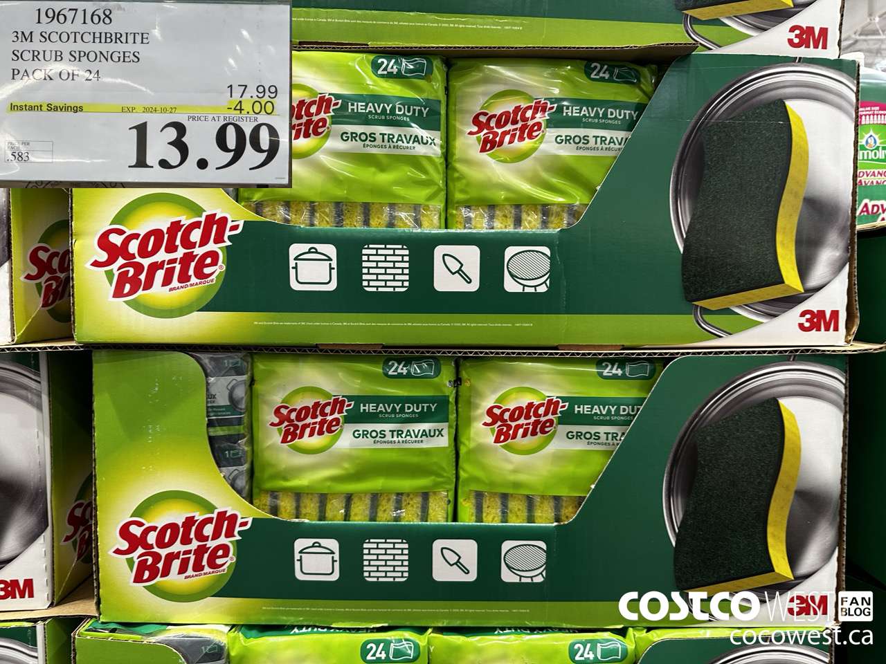 1967168 3M SCOTCHBRITE SCRUB SPONGES PACK OF 24 ($4.00 INSTANT SAVINGS EXPIRES ON 2024-10-27) $13.99