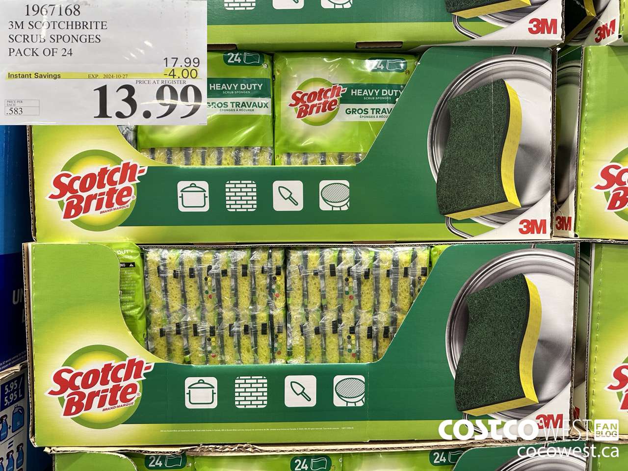 1967168 3M SCOTCHBRITE SCRUB SPONGES PACK OF 24 ($4.00 INSTANT SAVINGS EXPIRES ON 2024-10-27) $13.99