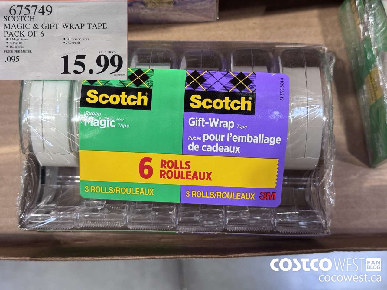 675749 3M SCOTCH MAGIC TAPE/GIFT WRAP TAPE 6PK $15.99