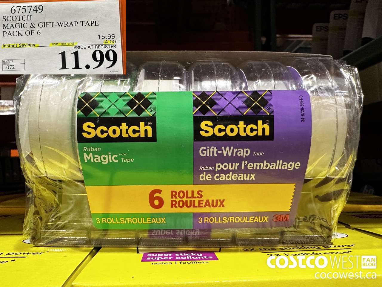 675749 3M SCOTCH MAGIC TAPE/GIFT WRAP TAPE 6PK ($4.00 INSTANT SAVINGS EXPIRES ON 2024-11-03) $11.99