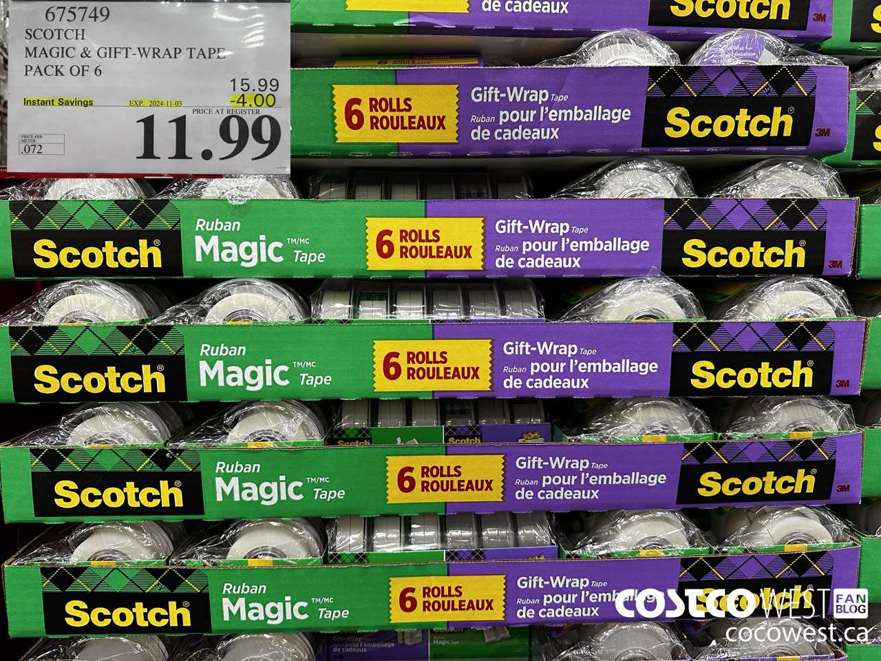 675749 3M SCOTCH MAGIC TAPE/GIFT WRAP TAPE 6PK ($4.00 INSTANT SAVINGS EXPIRES ON 2024-11-03) $11.99