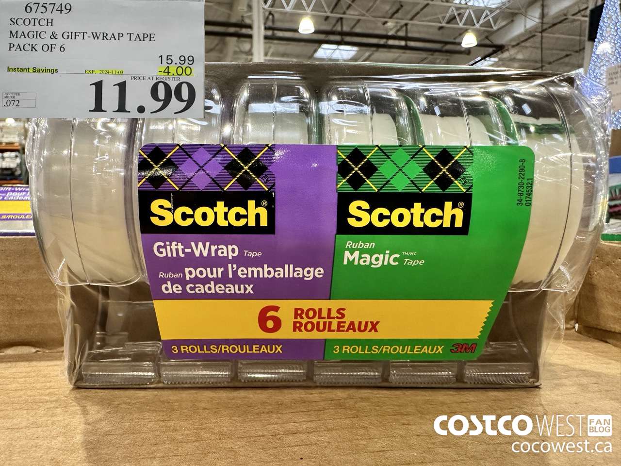 675749 3M SCOTCH MAGIC TAPE/GIFT WRAP TAPE 6PK ($4.00 INSTANT SAVINGS EXPIRES ON 2024-11-03) $11.99