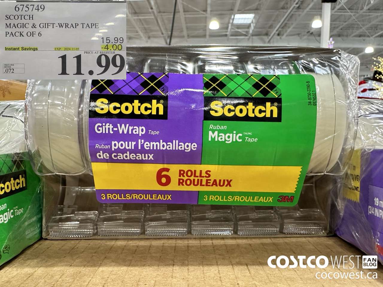 675749 3M SCOTCH MAGIC TAPE/GIFT WRAP TAPE 6PK ($4.00 INSTANT SAVINGS EXPIRES ON 2024-11-03) $11.99