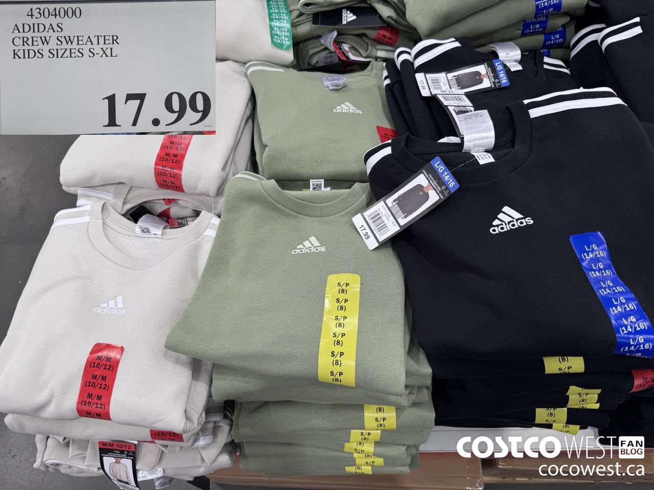 4304000 ADIDAS CREW SWEATER KIDS SIZES S-XL $17.99