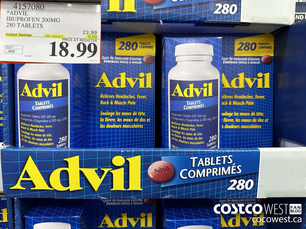 4157080 ADVIL 280 TABLETS IBUPROFEN 200MG ($5.00 INSTANT SAVINGS EXPIRES ON 2024-10-27) $18.99