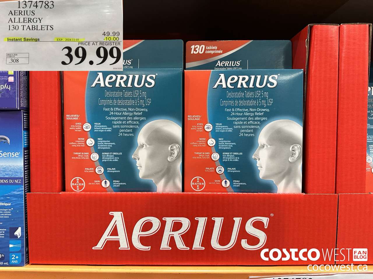 1374783 AERIUS ALLERGY 130 TABLETS ($10.00 INSTANT SAVINGS EXPIRES ON 2024-11-03) $39.99