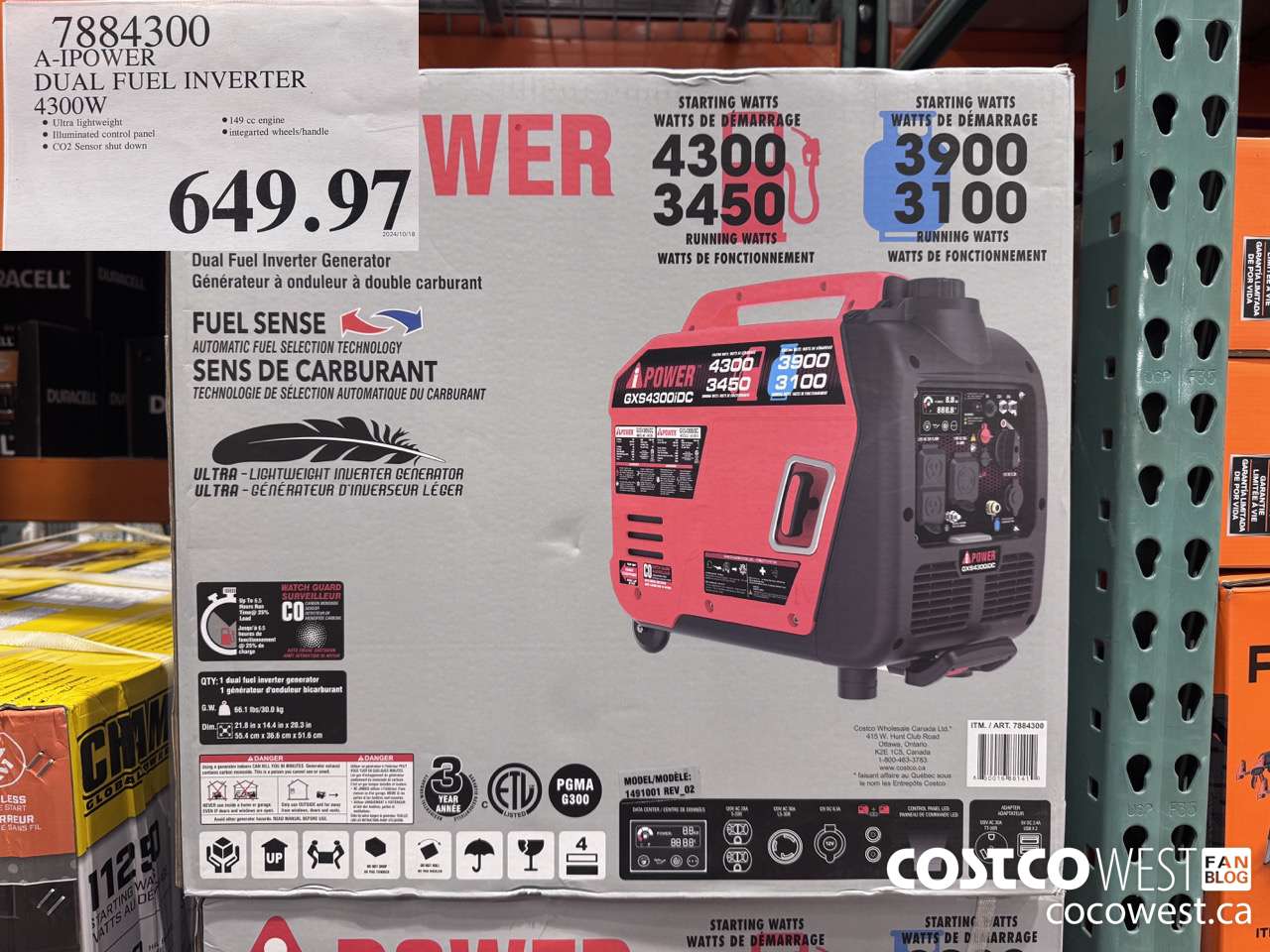 7884300 A-IPOWER DUAL FUEL INVERTER 4300W $649.97