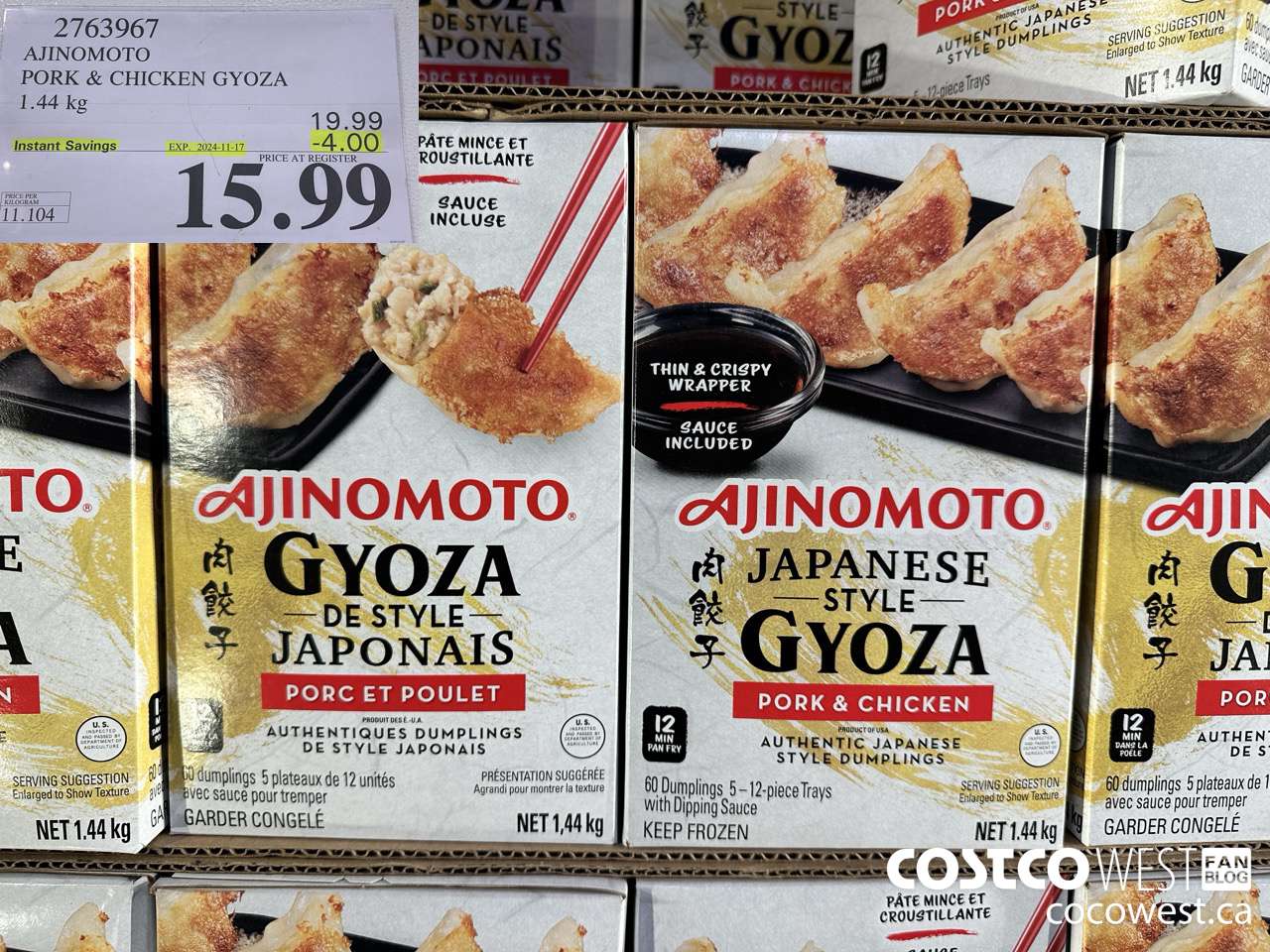 2763967 AJINOMOTO PORK & CHICKEN GYOZA 1.44 KG ($4.00 INSTANT SAVINGS EXPIRES ON 2024-11-17) $15.99