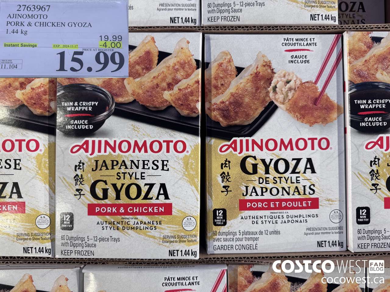 2763967 AJINOMOTO PORK & CHICKEN GYOZA 1.44 KG ($4.00 INSTANT SAVINGS EXPIRES ON 2024-11-17) $15.99