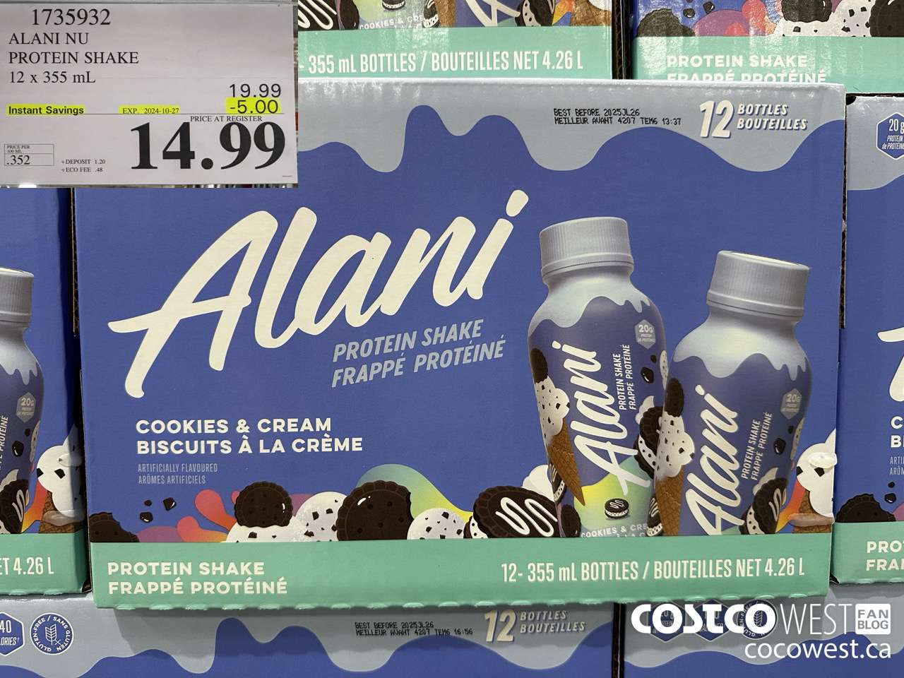 1735932 ALANI NU PROTEIN SHAKE 12 X 355ML ($5.00 INSTANT SAVINGS EXPIRES ON 2024-10-27) $14.99