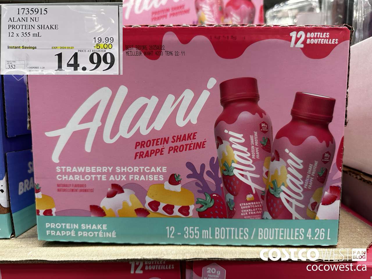 1735915 ALANI NU PROTEIN SHAKE 12 X 355ML ($5.00 INSTANT SAVINGS EXPIRES ON 2024-10-27) $14.99