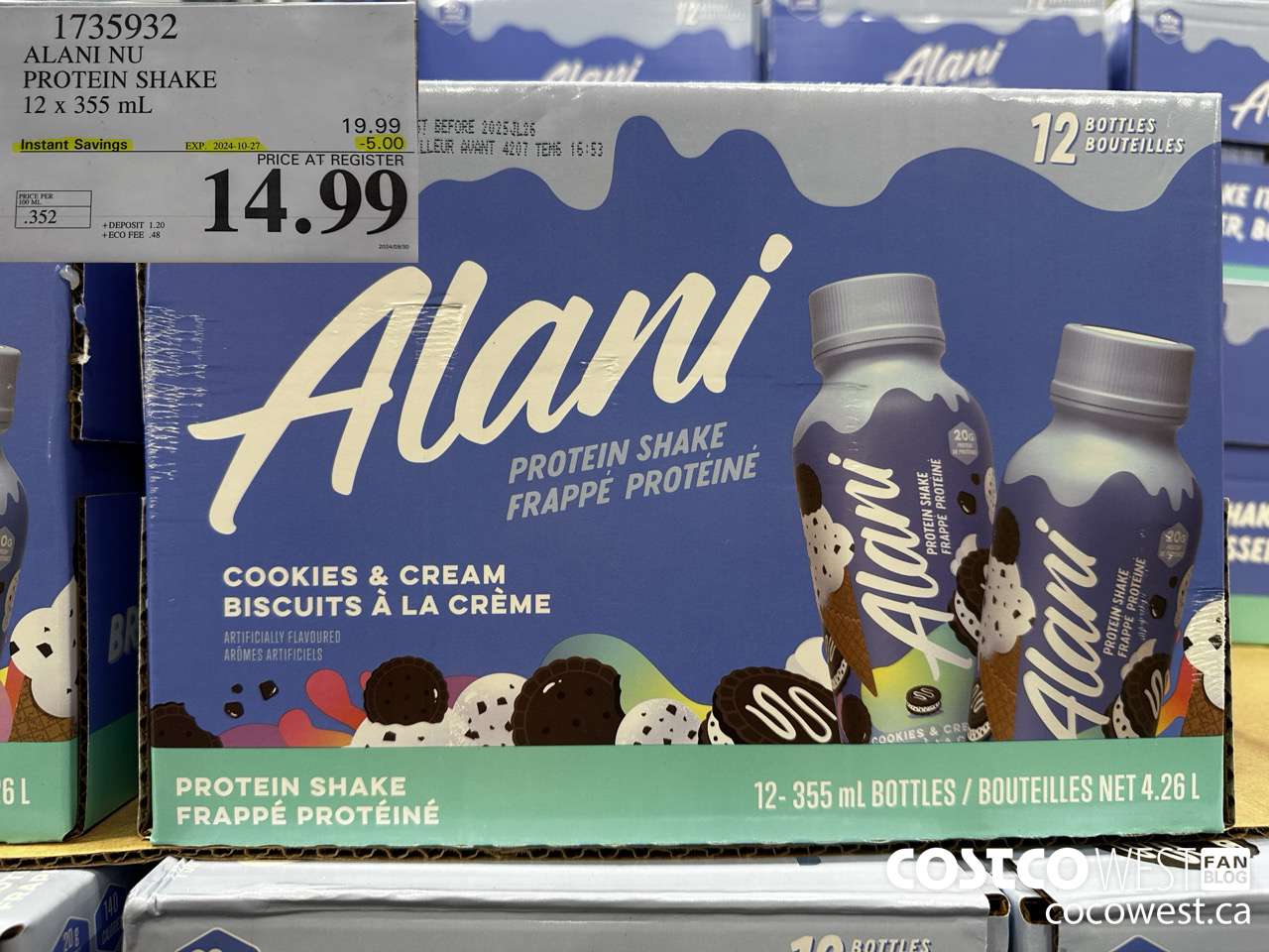 1735932 ALANI NU PROTEIN SHAKE 12 X 355ML ($5.00 INSTANT SAVINGS EXPIRES ON 2024-10-27) $14.99