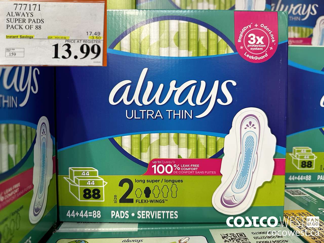 777171 ALWAYS ULTRA THIN PADS SUPER 88CT ($3.50 INSTANT SAVINGS EXPIRES ON 2024-10-06) $13.99