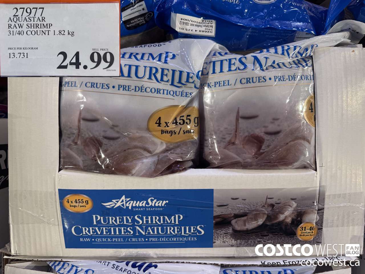 27977 AQUASTAR RAW SHRIMP 31/40 COUNT 1.82 kg  $24.99