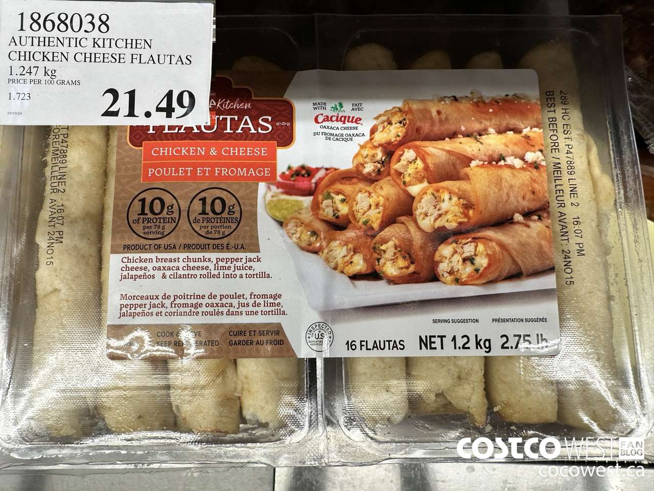 1868038 AUTHENTIC KITCHEN CHICKEN CHEESE FLAUTAS 1.247KG $21.49