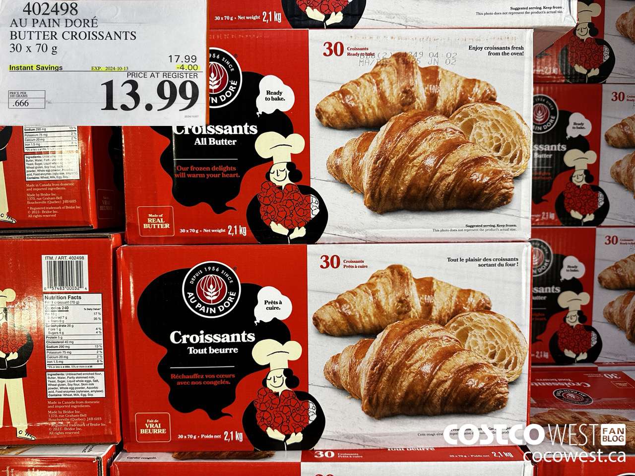402498 AU PAIN DORE BUTTER CROISSANTS 30 X 70 G ($4.00 INSTANT SAVINGS EXPIRES ON 2024-10-13) $13.99