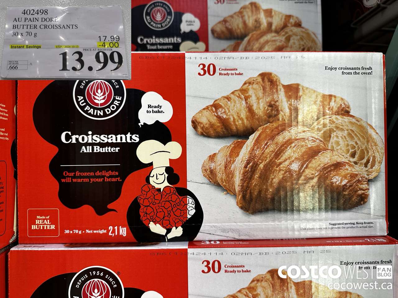 402498 AU PAIN DORE BUTTER CROISSANTS 30 X 70 G ($4.00 INSTANT SAVINGS EXPIRES ON 2024-10-13) $13.99