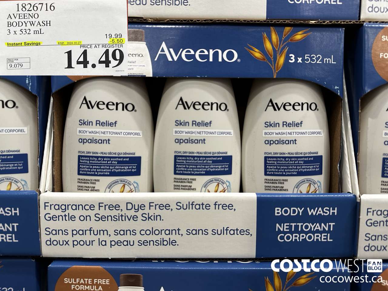 1826716 AVEENO BODYWASH 3 X 532ML ($5.50 INSTANT SAVINGS EXPIRES ON 2024-10-27) $14.49