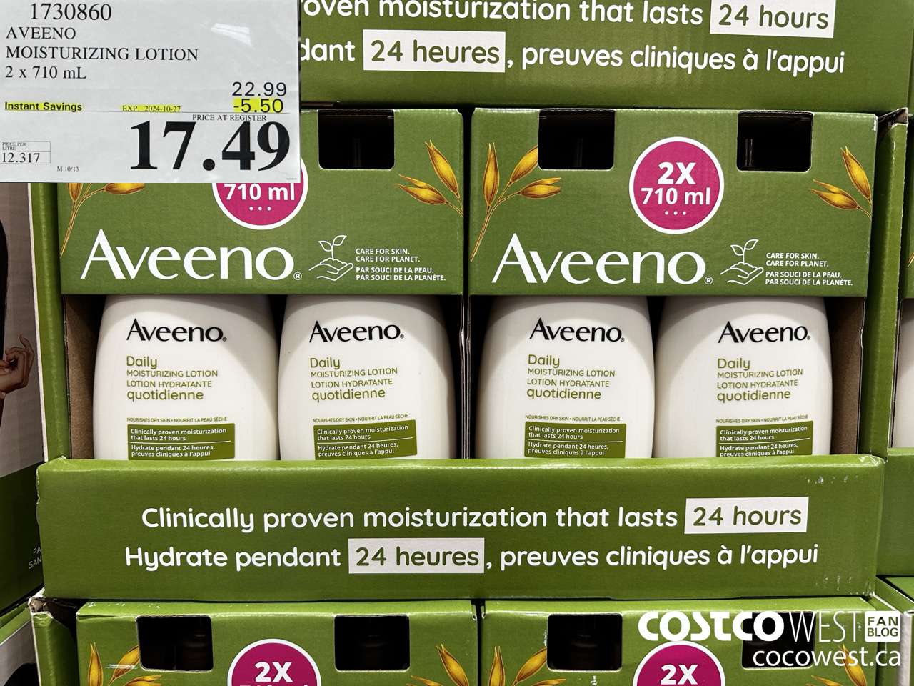 1730860 AVEENO MOISTURIZING LOTION 2 X 710ML ($5.50 INSTANT SAVINGS EXPIRES ON 2024-10-27) $17.49
