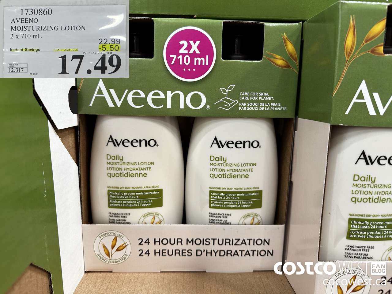 1730860 AVEENO MOISTURIZING LOTION 2 X 710ML ($5.50 INSTANT SAVINGS EXPIRES ON 2024-10-27) $17.49