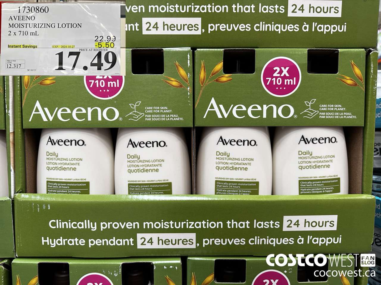 1730860 AVEENO MOISTURIZING LOTION 2 X 710ML ($5.50 INSTANT SAVINGS EXPIRES ON 2024-10-27) $17.49