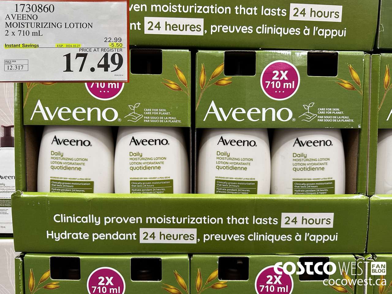 1730860 AVEENO MOISTURIZING LOTION 2 X 710ML ($5.50 INSTANT SAVINGS EXPIRES ON 2024-10-27) $17.49