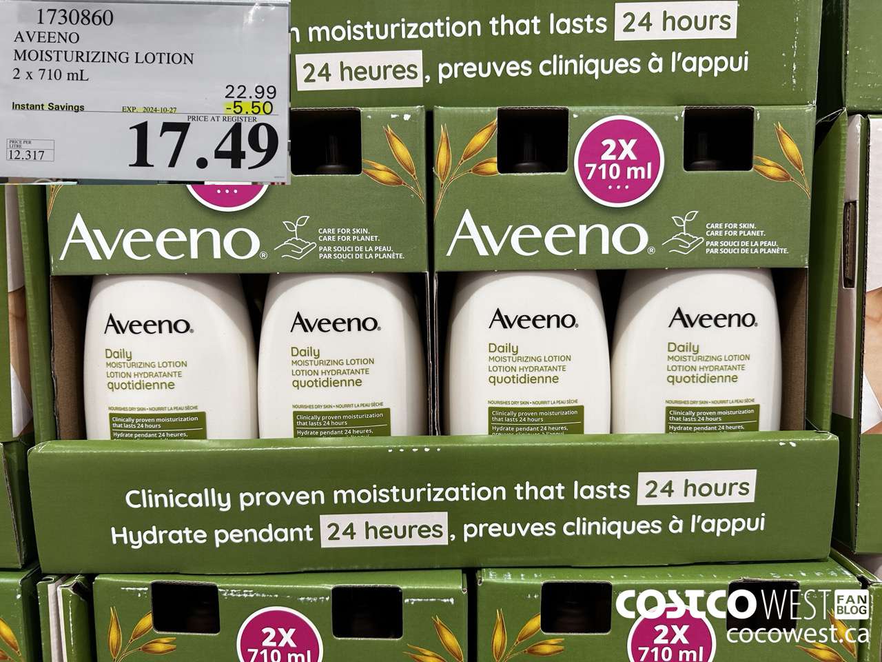1730860 AVEENO MOISTURIZING LOTION 2 X 710ML ($5.50 INSTANT SAVINGS EXPIRES ON 2024-10-27) $17.49