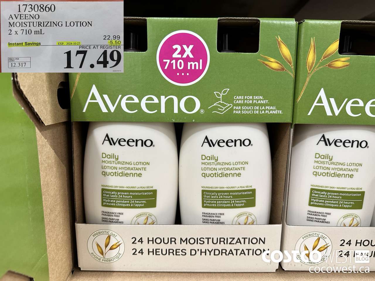 1730860 AVEENO MOISTURIZING LOTION 2 X 710ML ($5.50 INSTANT SAVINGS EXPIRES ON 2024-10-27) $17.49