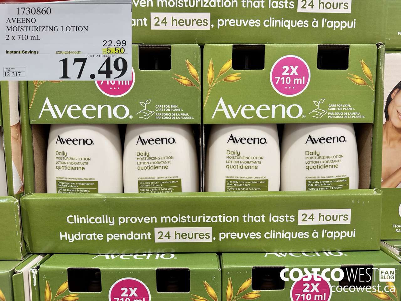 1730860 AVEENO MOISTURIZING LOTION 2 X 710ML ($5.50 INSTANT SAVINGS EXPIRES ON 2024-10-27) $17.49