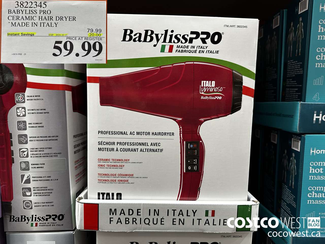 3822345 BABYLISS PRO CERAMIC HAIR DRYER MADE IN ITALY ($20.00 INSTANT SAVINGS EXPIRES ON 2024-10-13) $59.99