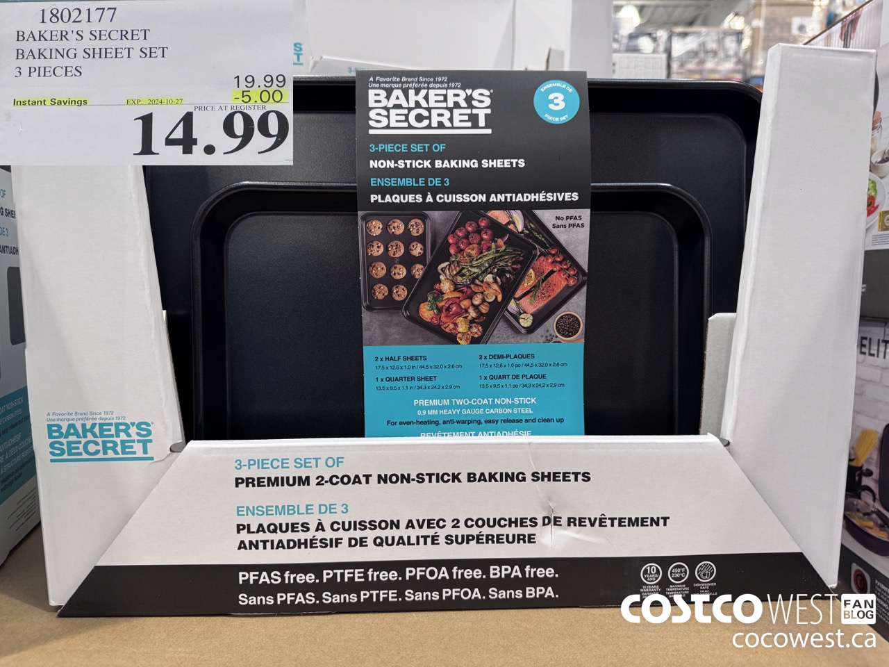 1802177 BAKER'S SECRET BAKING SHEET SET 3 PIECES ($5.00 INSTANT SAVINGS EXPIRES ON 2024-10-27) $14.99