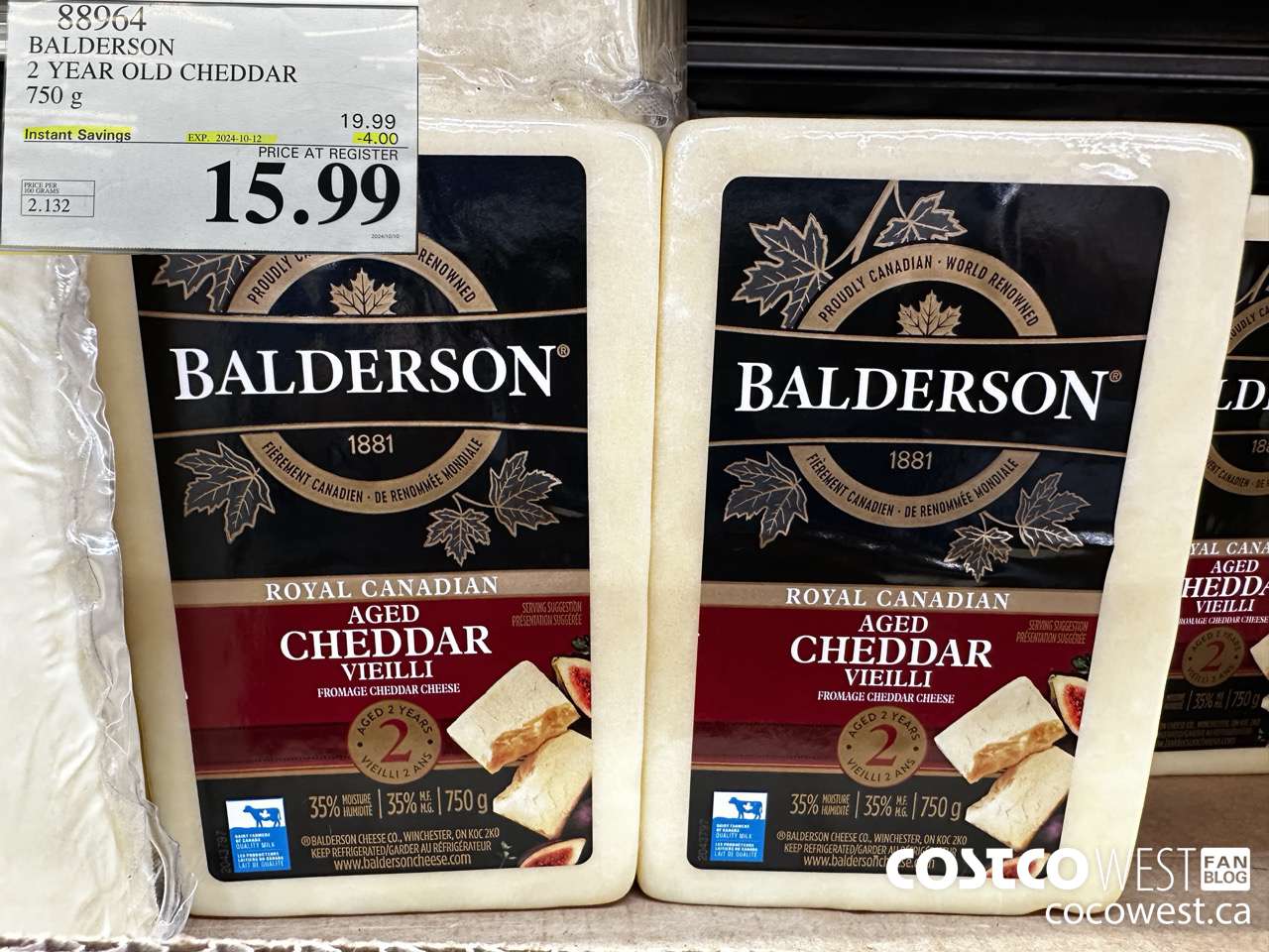 88964 BALDERSON 2 YEAR OLD CHEDDAR 750 g ($4.00 INSTANT SAVINGS EXPIRES ON 2024-10-12) $15.99