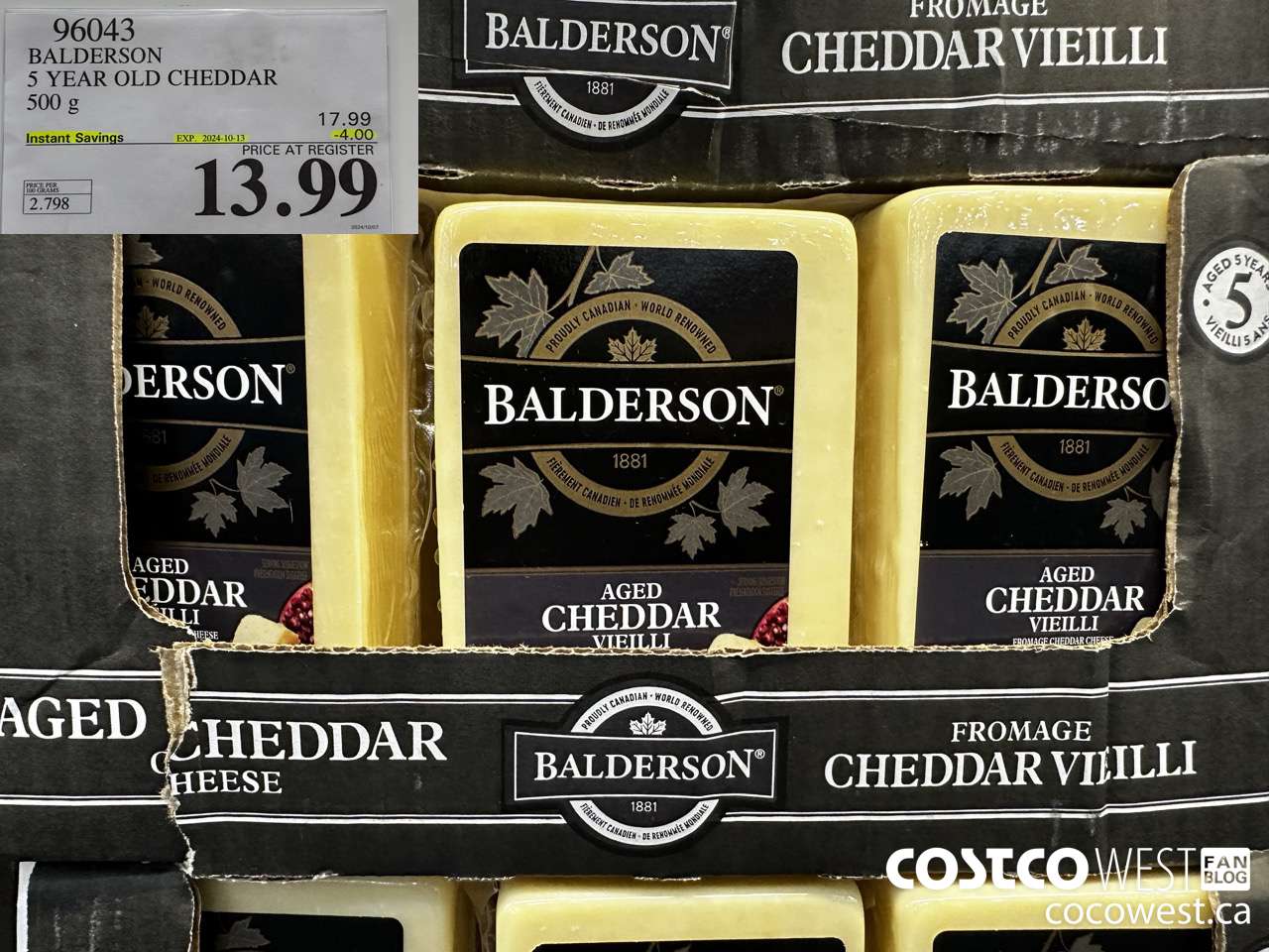 96043 BALDERSON 5 YEAR OLD CHEDDAR 500 G ($4.00 INSTANT SAVINGS EXPIRES ON 2024-10-13) $13.99