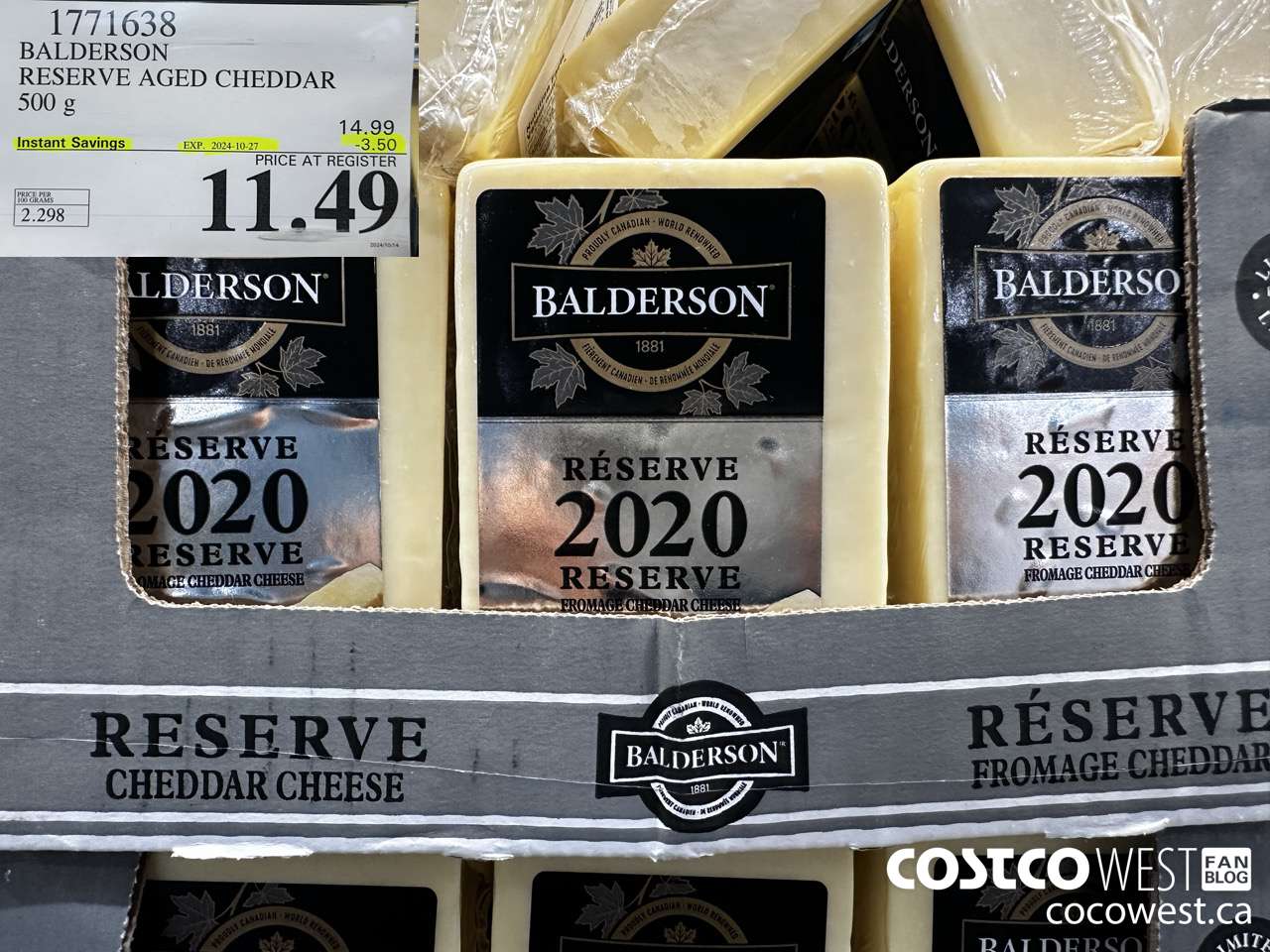 1771638 BALDERSON RESERVE AGED CHEDDAR 500 G ($3.00 INSTANT SAVINGS EXPIRES ON 2024-10-27) $11.49