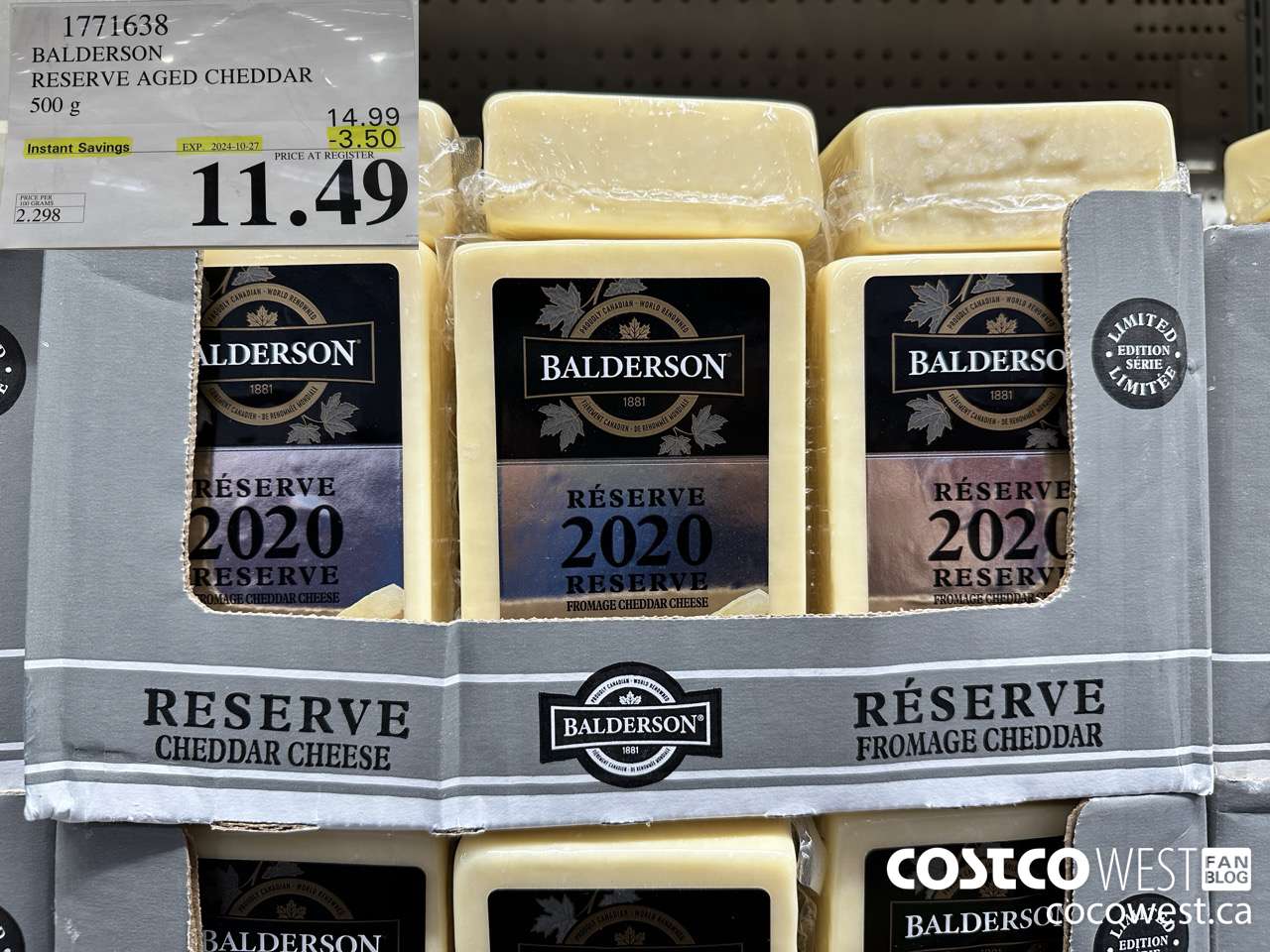1771638 BALDERSON RESERVE AGED CHEDDAR 500 G ($3.50 INSTANT SAVINGS EXPIRES ON 2024-10-27) $11.49