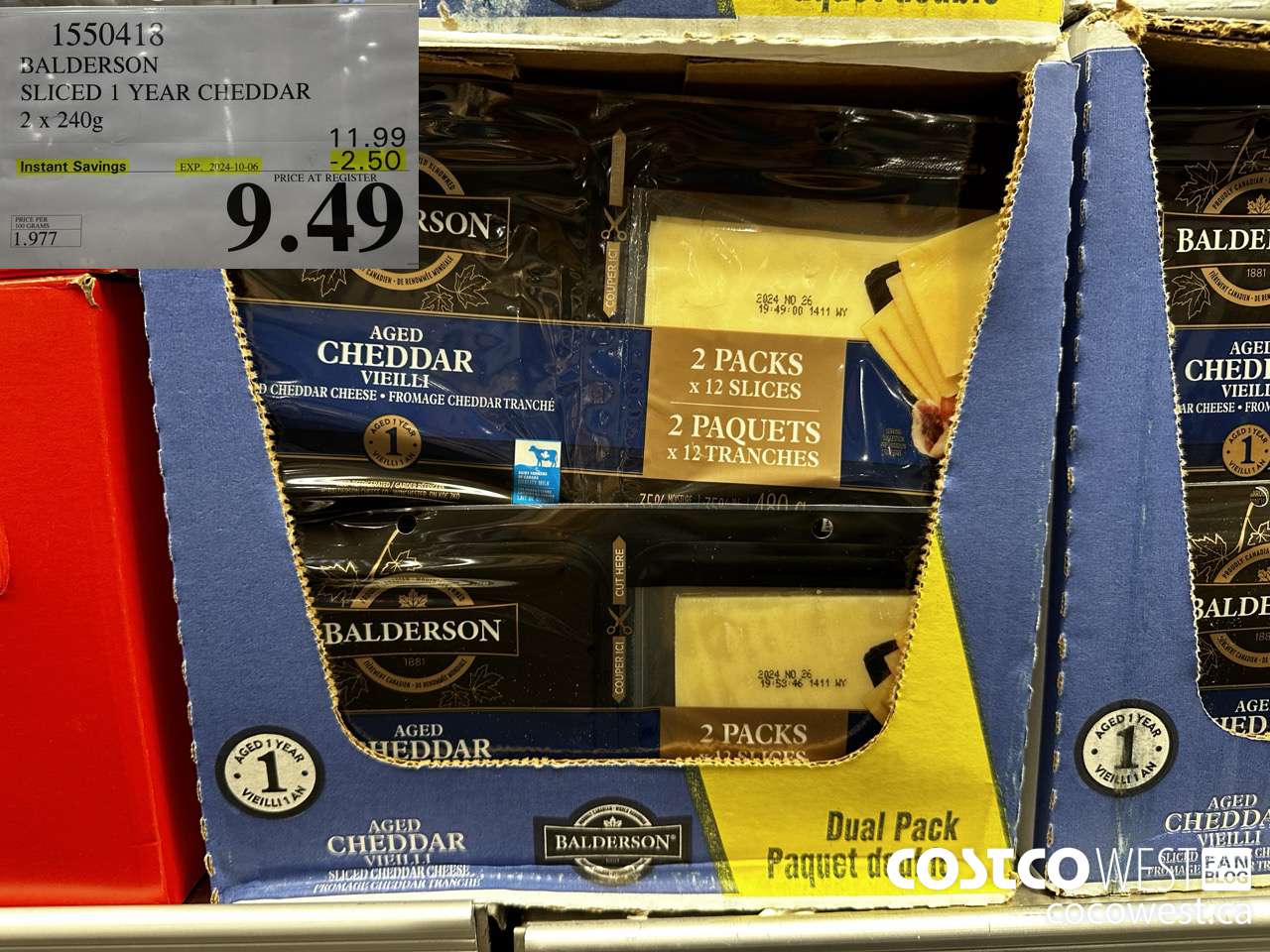 1550418 BALDERSON SLICED 1 YEAR CHEDDAR 2 X 240 G ($2.50 INSTANT SAVINGS EXPIRES ON 2024-10-06) $9.49