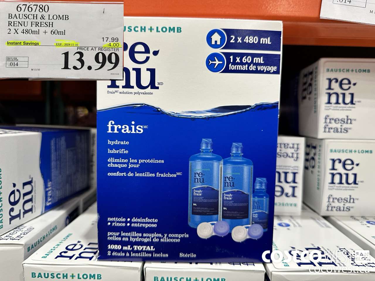 676780 BAUSCH & LOMB RENU FRESH 2 X 480ML + 60ML ($4.00 INSTANT SAVINGS EXPIRES ON 2024-11-10) $13.99
